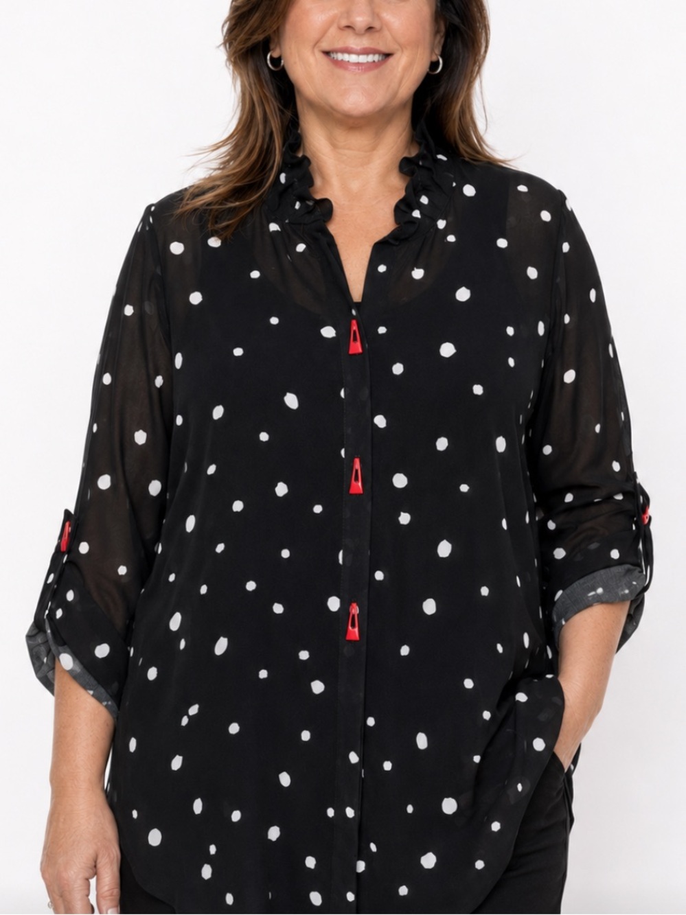 Black & White Polka-Dot Tunic Blouse - Picture 5 of 5